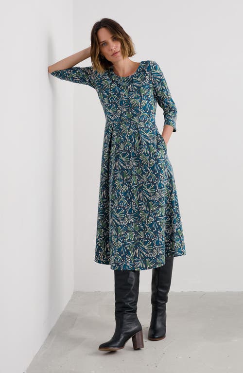 Seasalt Cornwall Veronica Print Stretch Organic Cotton Jersey Midi Dress In Green