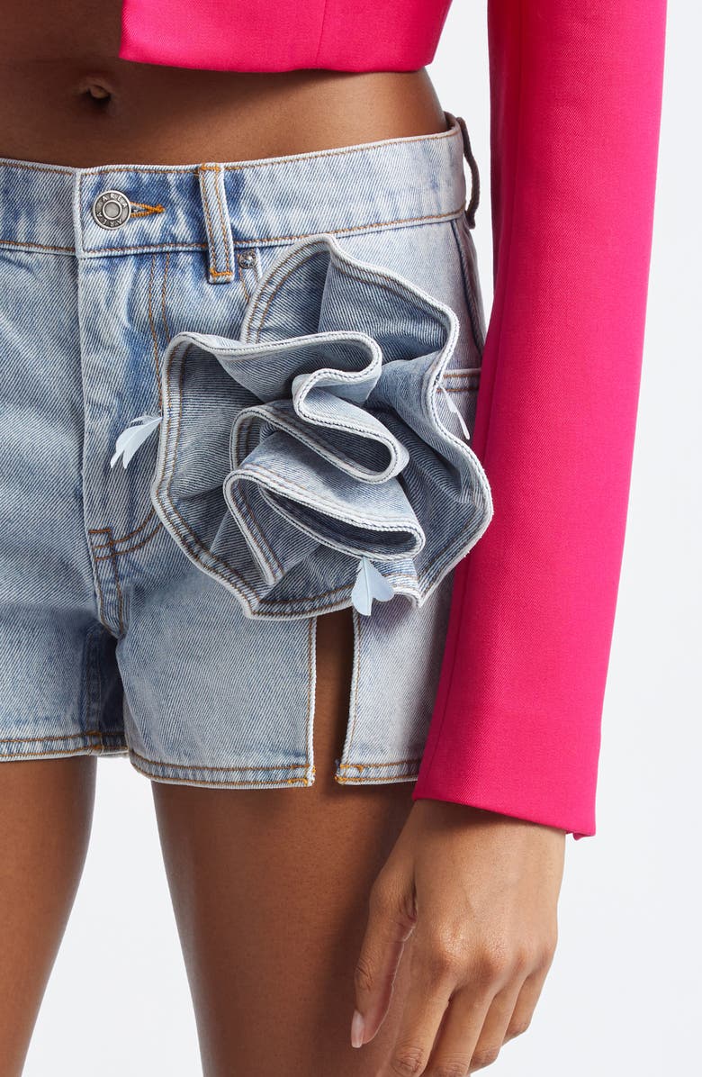 Area Flower Corsage Slit Denim Shorts, Alternate, color,