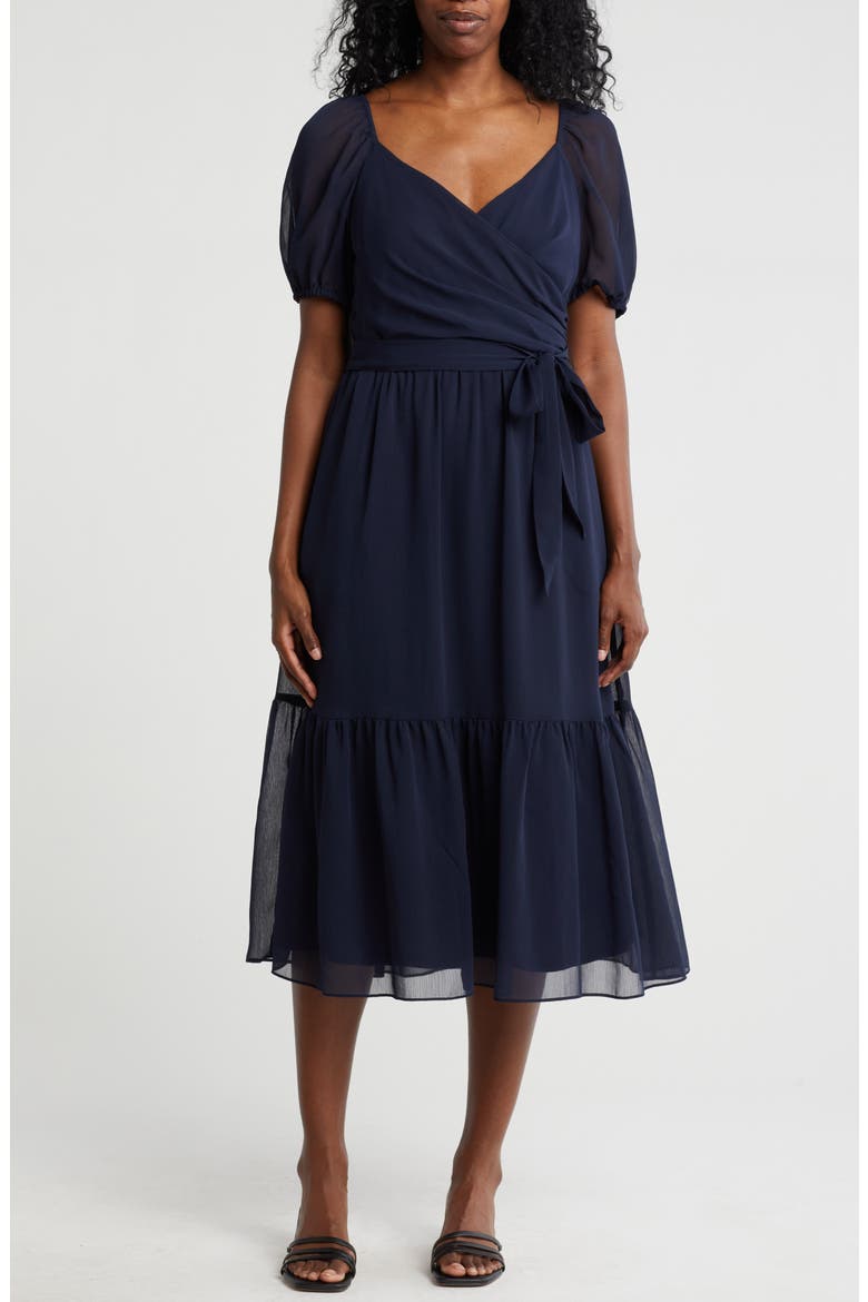 Surplice Midi Dress, Main, color, NAVY
