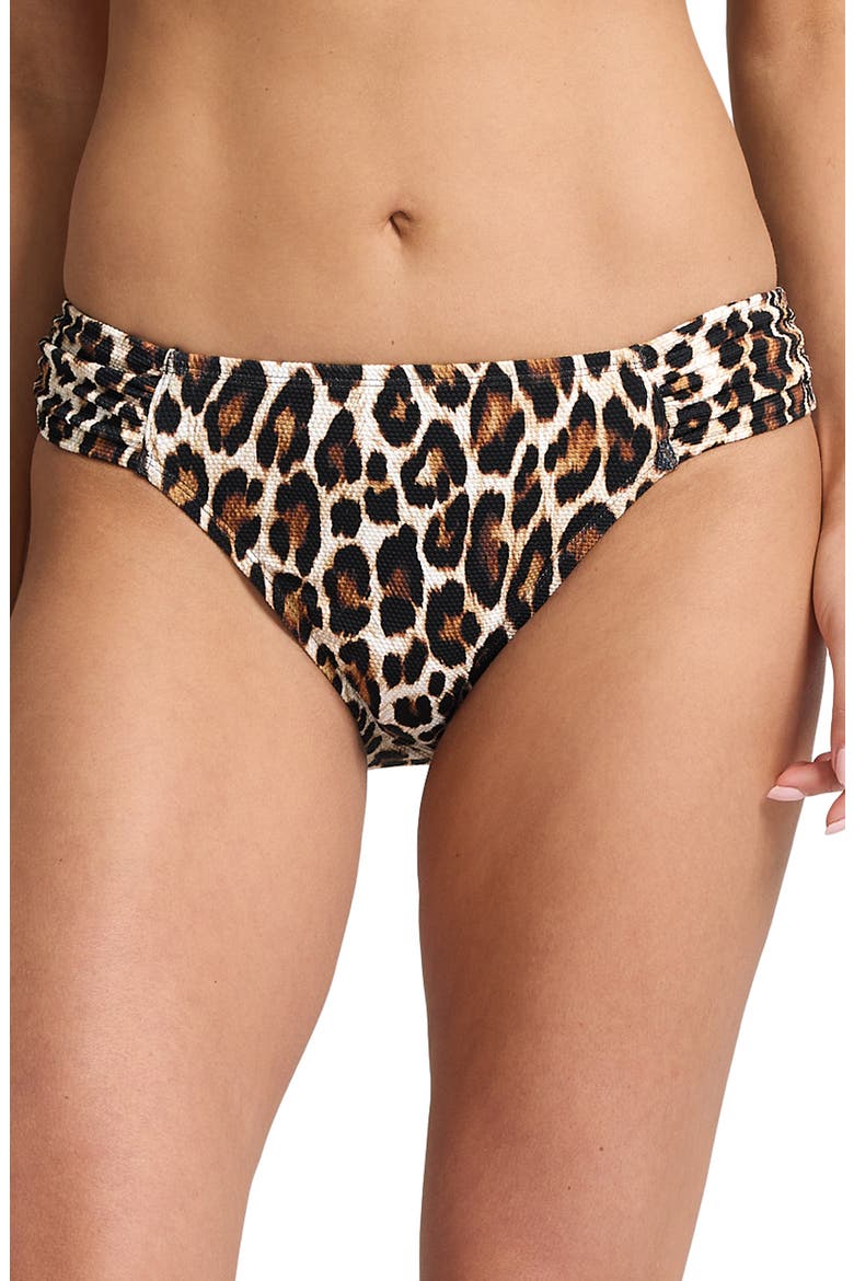Island Cays Leopard Hipster Bikini Bottoms, Main, color, BLACK
