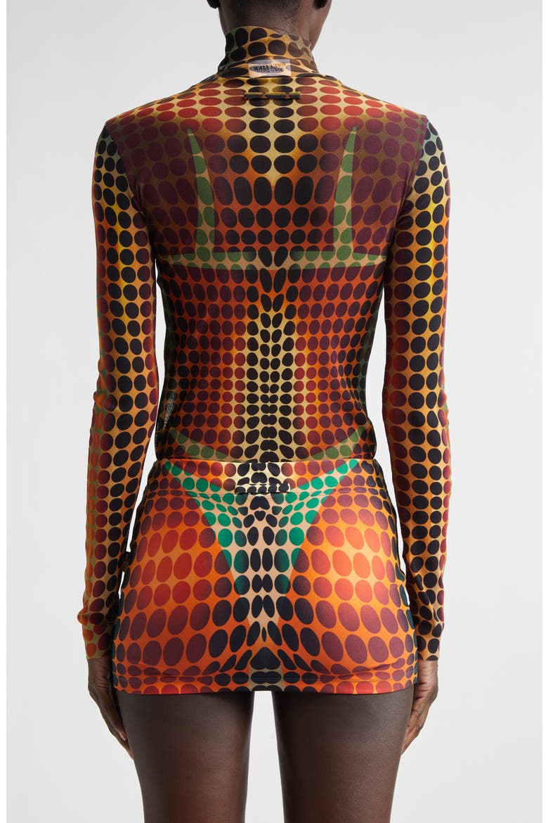 Re-Edition Polka Dot Trompe l'Oeil Long Sleeve Mesh Top (Women