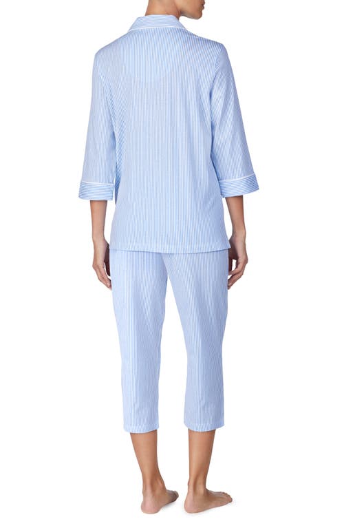Shop Ralph Lauren Lauren  Knit Crop Cotton Pajamas In Pastel Blue