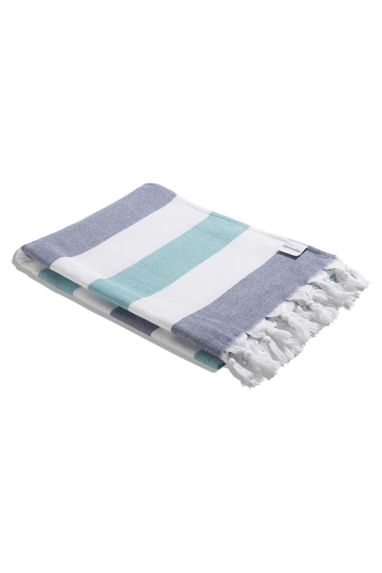 Kapris Striped Organic Turkish Towel with Soft Terry Cloth Back, Alternate, color, Navy and Aqua