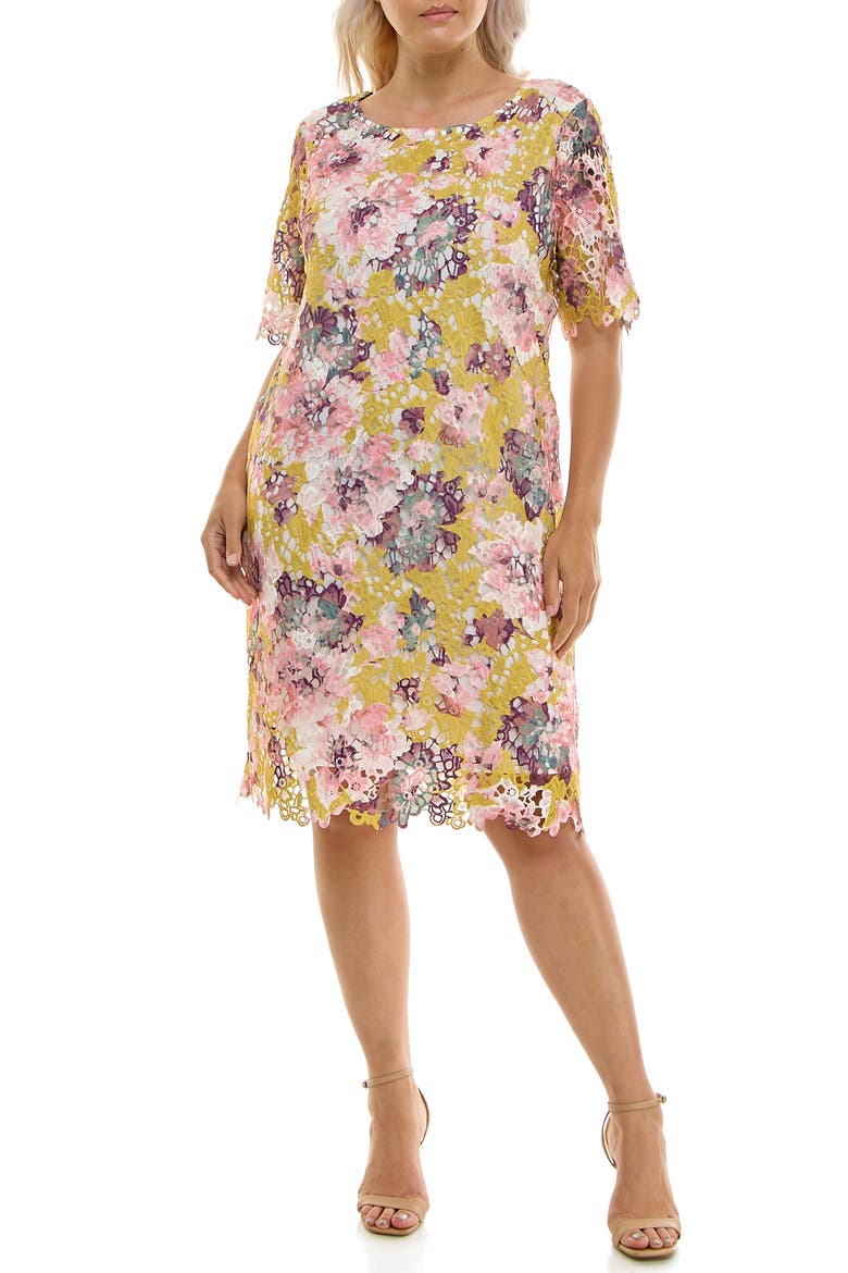 Elbow Sleeve Lace Dress, Main, color, MOSS MULTI