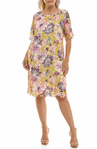 Nina Leonard Elbow Sleeve Lace Dress