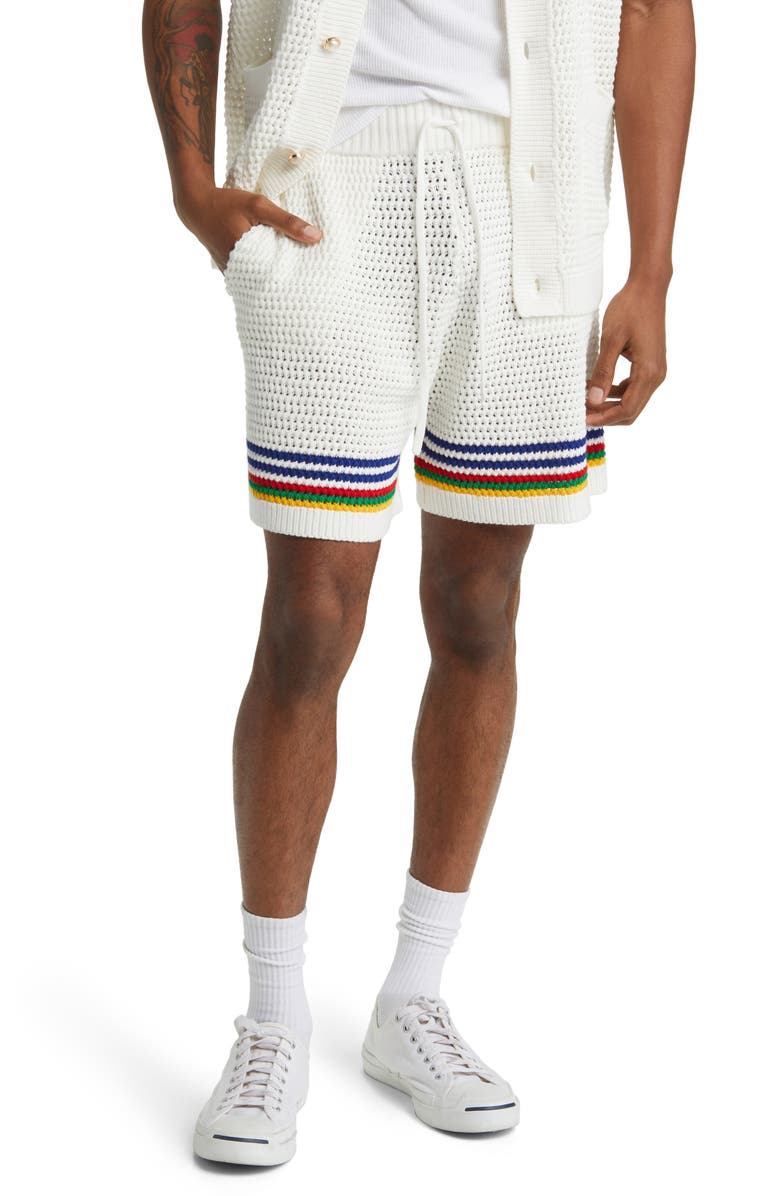 Casablanca Rainbow Stripe Crochet Tennis Shorts, Main, color,