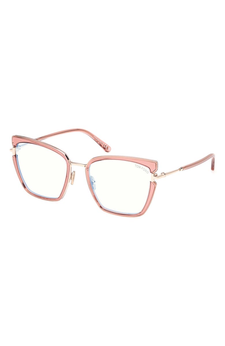 TOM FORD 54mm Butterfly Blue Light Blocking Optical Glasses, Alternate, color, Rose Gold / T Logo