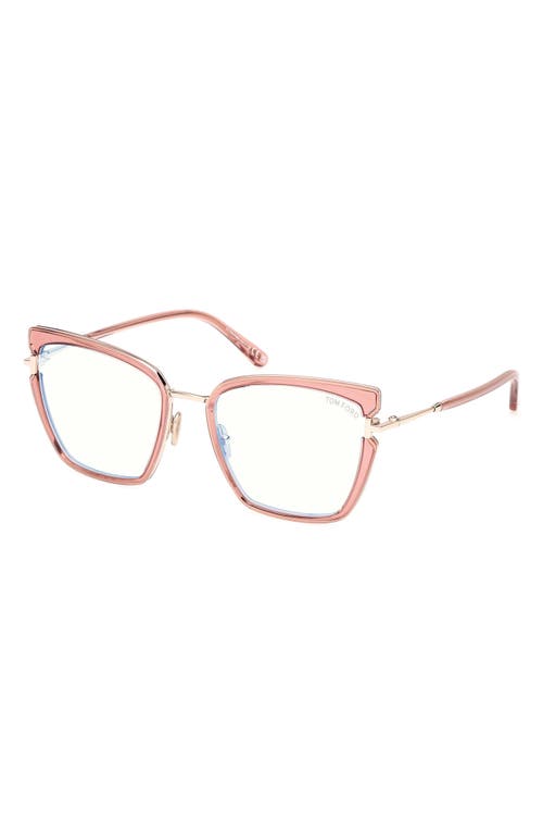 Shop Tom Ford 54mm Butterfly Blue Light Blocking Optical Glasses In Rose Gold/t Logo