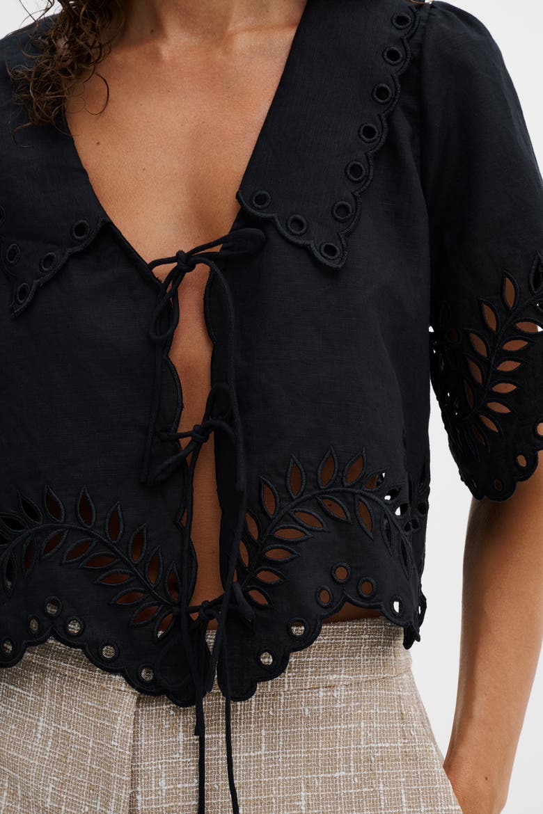 Estela Broderie Anglais Blouse, Alternate, color, Black