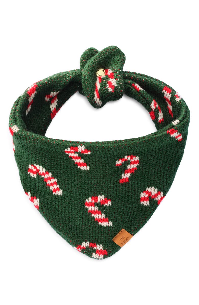 The Foggy Dog Knit Dog Bandana, Main, color, Candy Canes