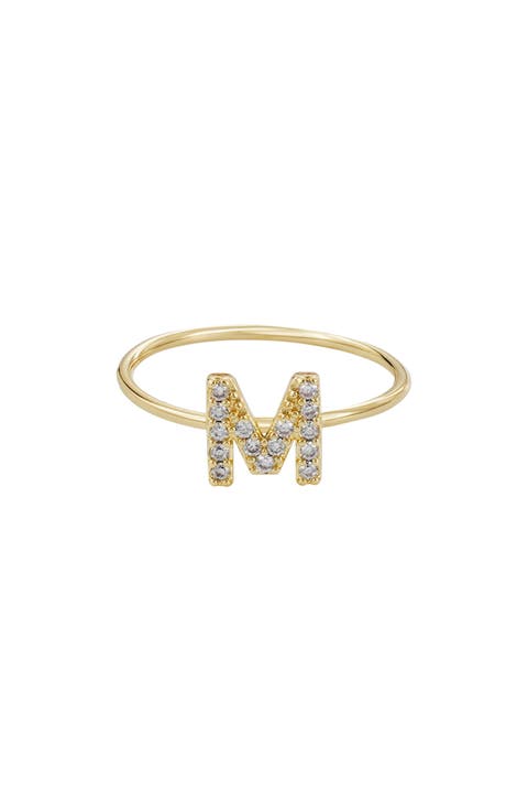 Pavé CZ Initial Charm Ring