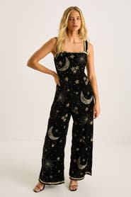 NASTY GAL Velvet Celestial Square Neck Jumpsuit