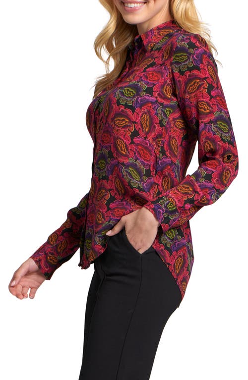 Apny Abstract Print Roll Tab Sleeve Chiffon Button-up Shirt In Multi