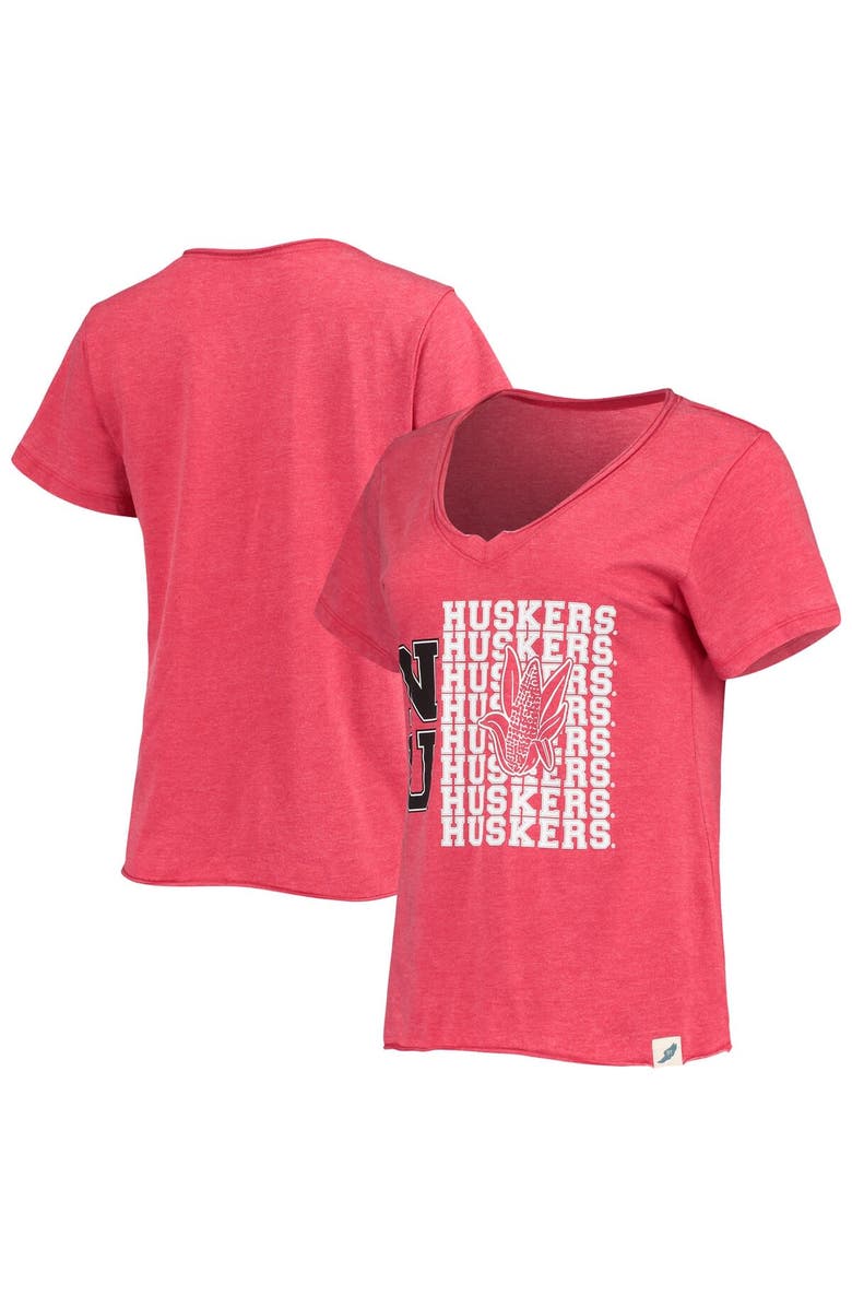 LEAGUE COLLEGIATE WEAR Women's League Collegiate Wear Heathered Scarlet Nebraska Huskers Burnout Loose Fit V-Neck T-Shirt, Main, color,