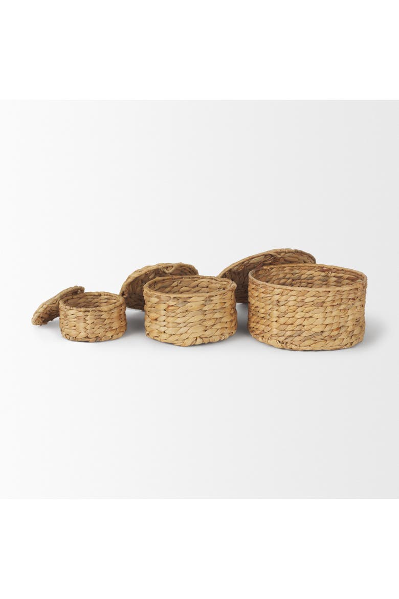 Kea Set of 3 Nesting Water Hyacinth Boxes with Lids, Alternate, color, Brown