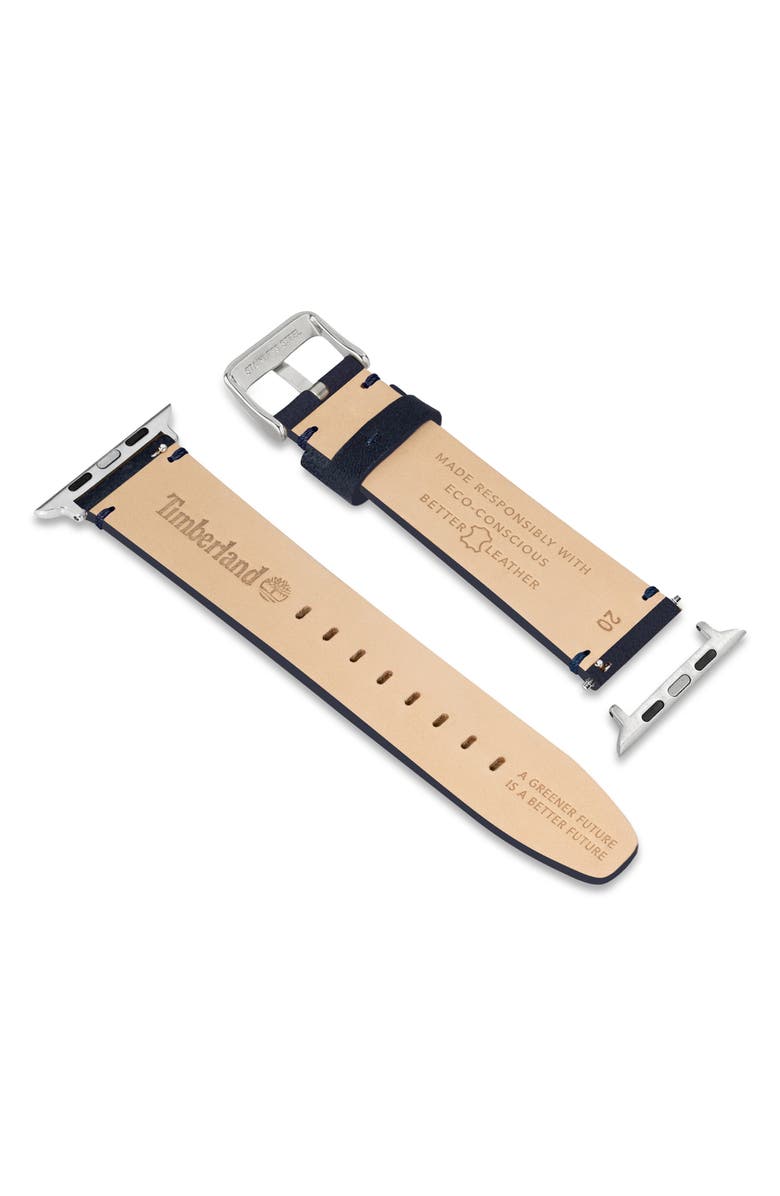 Timberland Leather 22mm Smart Watch Watchband, Alternate, color, Navy