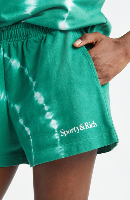 Sporty And Rich Sporty & Rich Serif Tie Dye Logo Cotton Disco Shorts In Gemstone Tie Dye