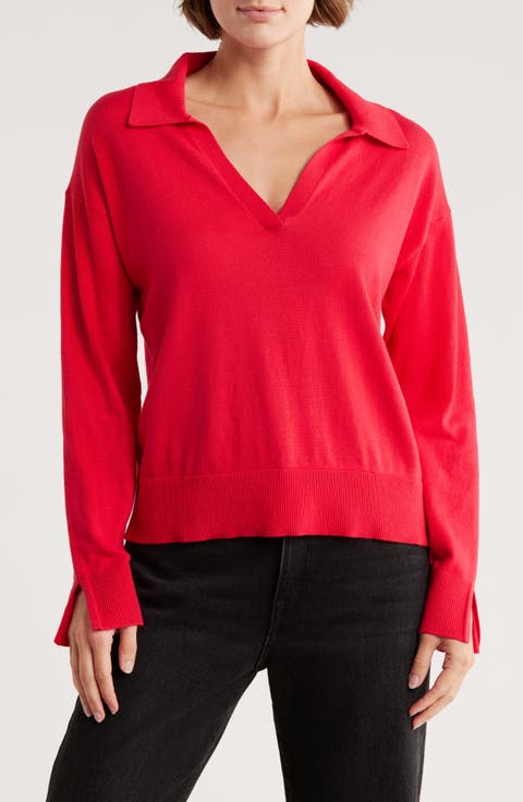 Maddi Johnny Collar Cotton Blend Polo Sweater