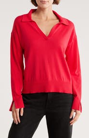 525 Maddi Johnny Collar Cotton Blend Polo Sweater