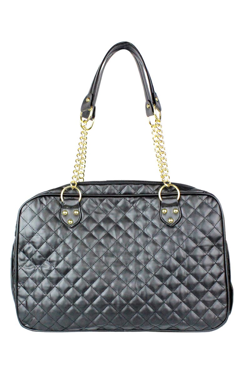 PARISIAN PET London Quilted Pet Carrier Tote, Alternate, color, Black