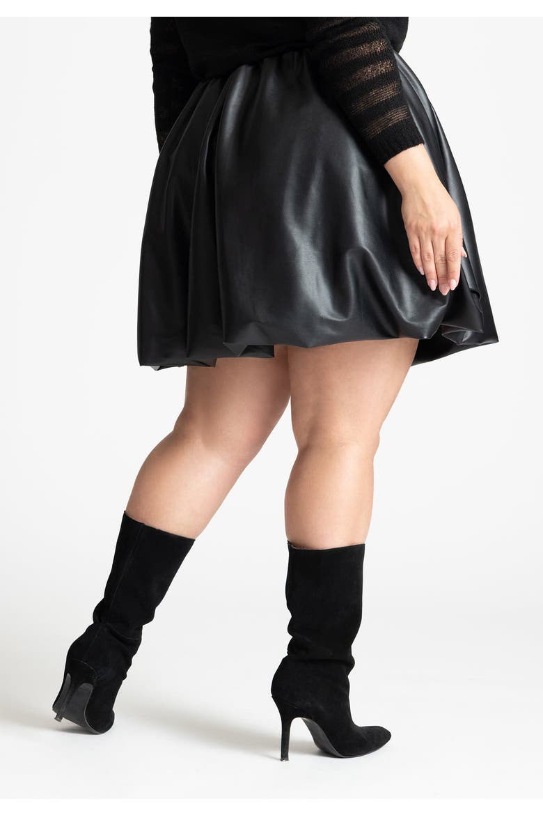 Faux Leather Bubble Hem Skirt, Alternate, color, BLACK