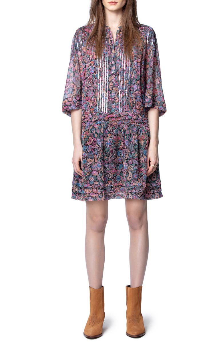Zadig & Voltaire Rimo Mandala Sequin Trim Floral Dress, Main, color,