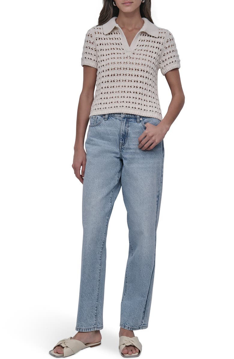 DKNY Jeans Open Stitch Pointelle Polo, Alternate, color, Eggnog