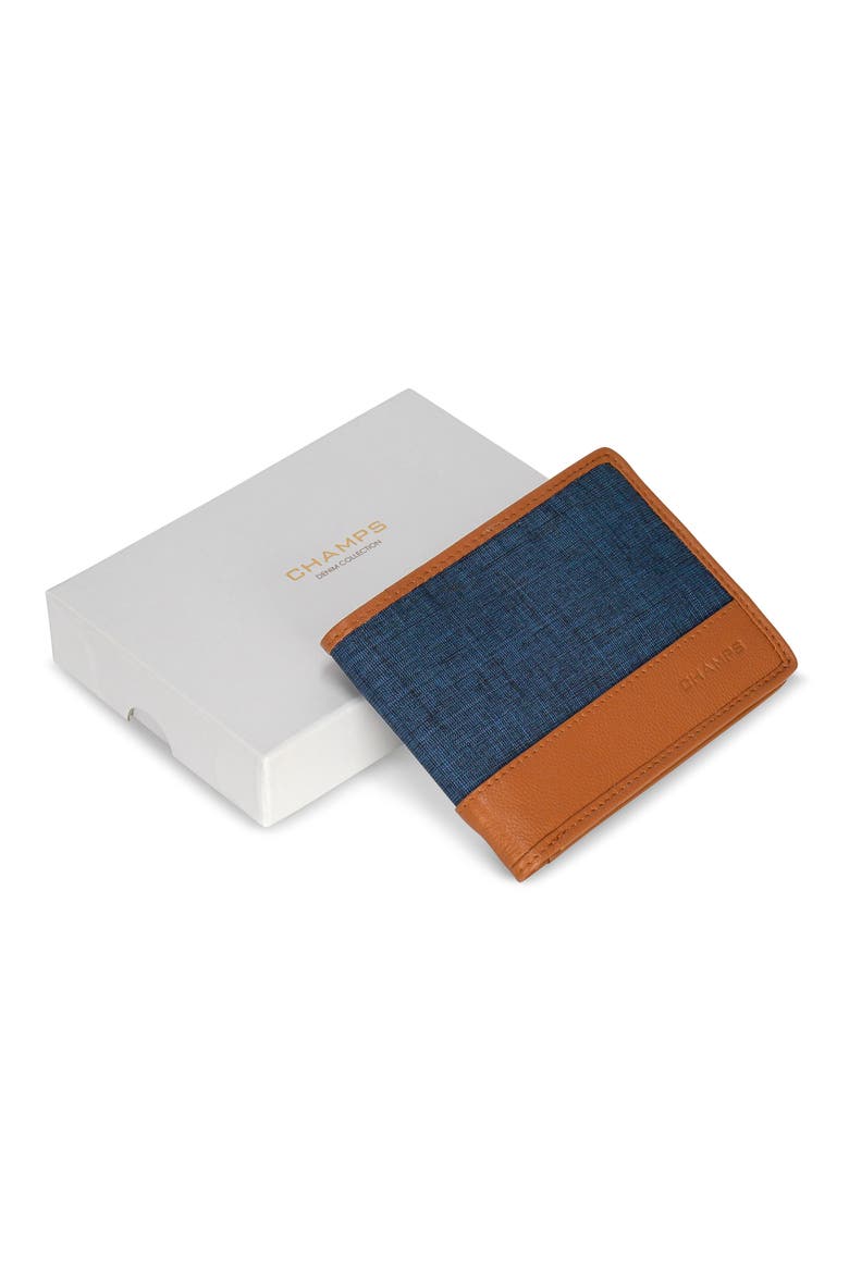 Denim Bifold Wallet, Alternate, color, TAN/BLUE