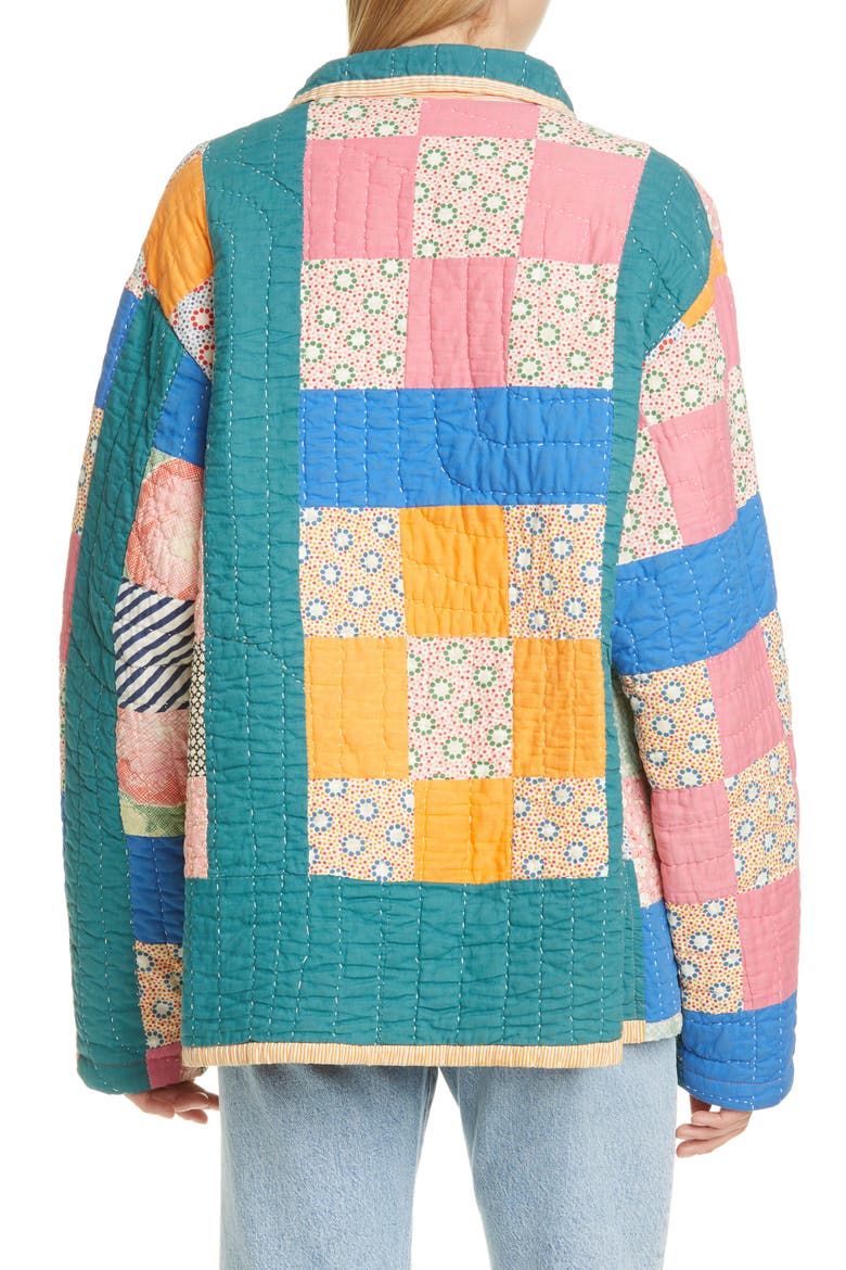 One of a Kind Reworked Quilt Floral Nine Patch Workwear Jacket, Alternate, color, BRIGHT PASTEL/FLORAL MULTI