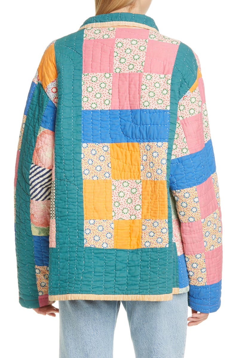 Bode One of a Kind Reworked Quilt Floral Nine Patch Workwear Jacket, Alternate, color,