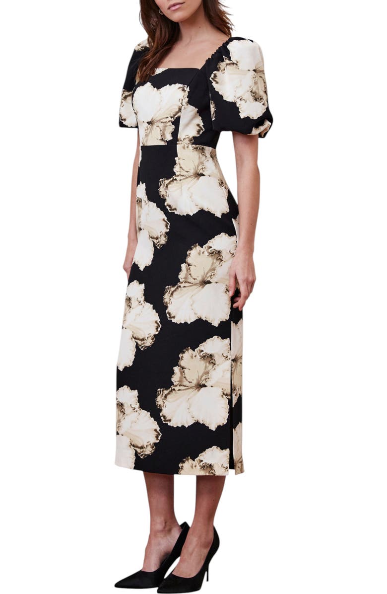 MINT VELVET Printed Midi Dress, Alternate, color, Black