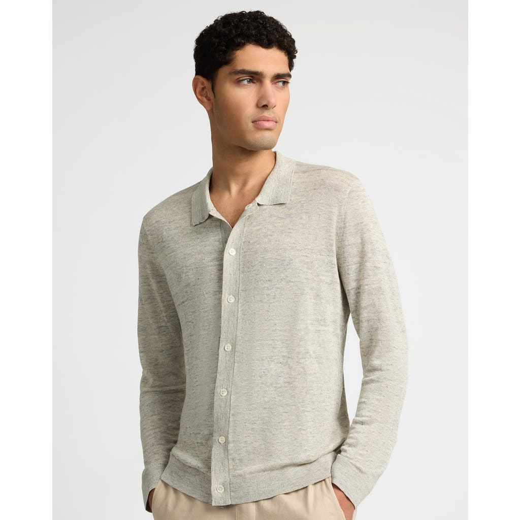 Onia Linen Long Sleeve Sweater Polo In Gray