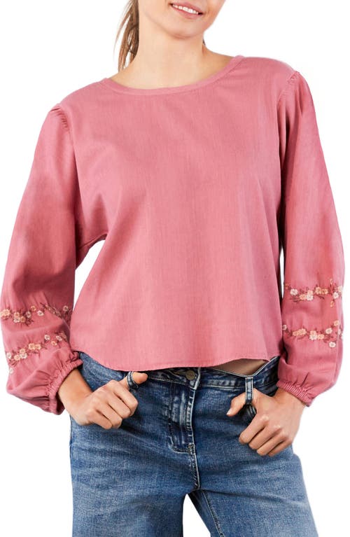 Billy T Floral Embroidery Cotton Blend Poet Top In Pink