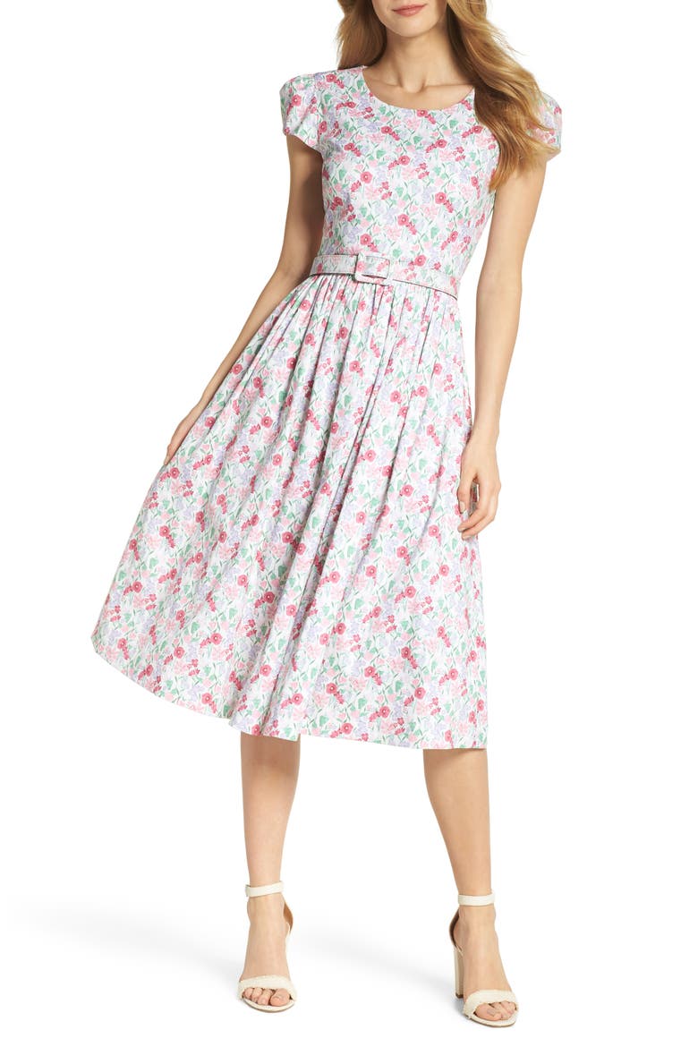 Packed Bouquet Print Stretch Cotton Dress, Main, color, CLOUD/ PINK