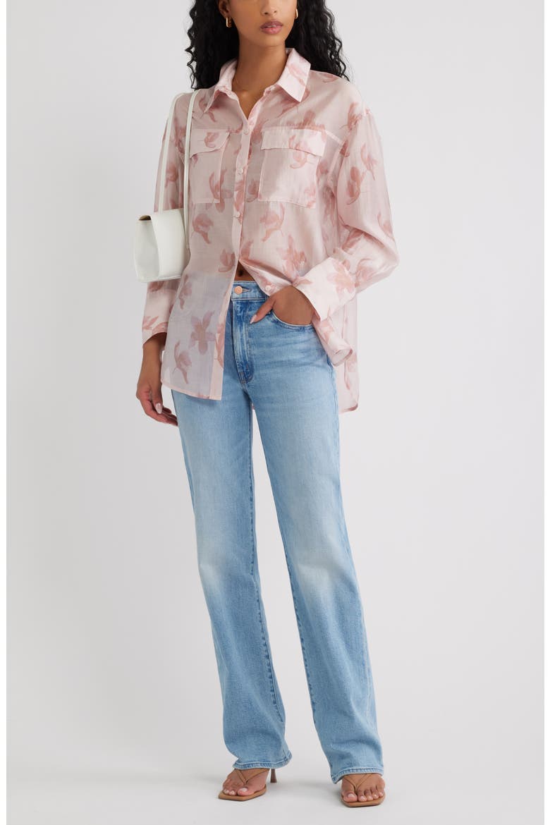 Oversize Organza Button-Up Shirt, Alternate, color, PINK WINDY HIBISCUS
