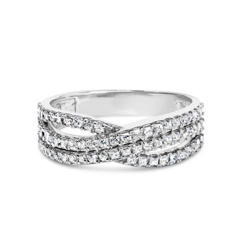 10K White Gold 3/4 Cttw Princess Natural Diamond Split Shank and Weave Band Ring
