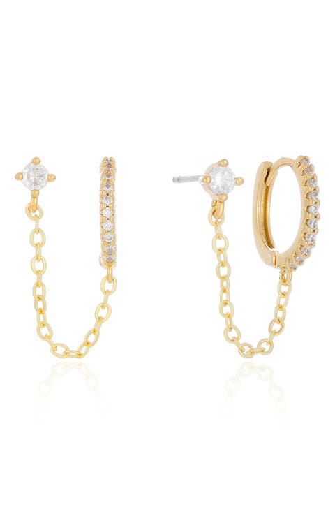 Double Piercing Chain Drop Earrings
