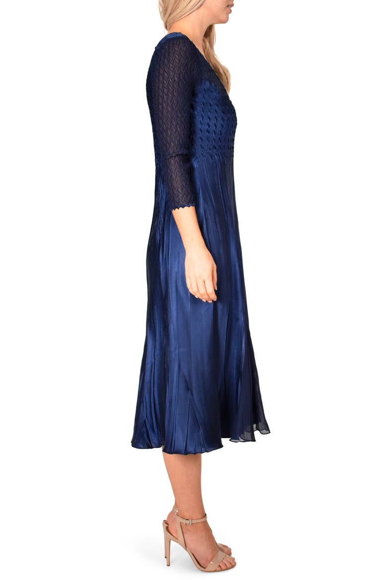 Kamarov Charmuese & Chiffon Dress, Alternate, color, MIDNIGHT NAVY