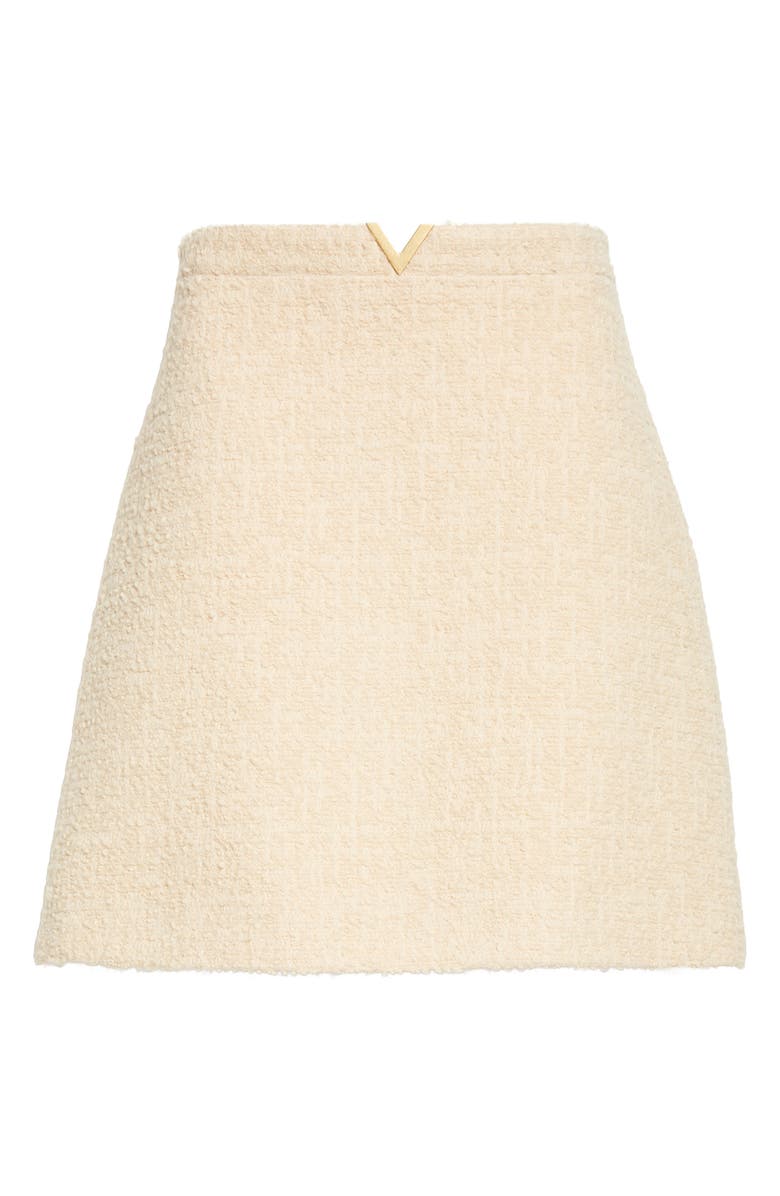 Valentino V-Detail Bouclé Tweed Skirt, Main, color, White