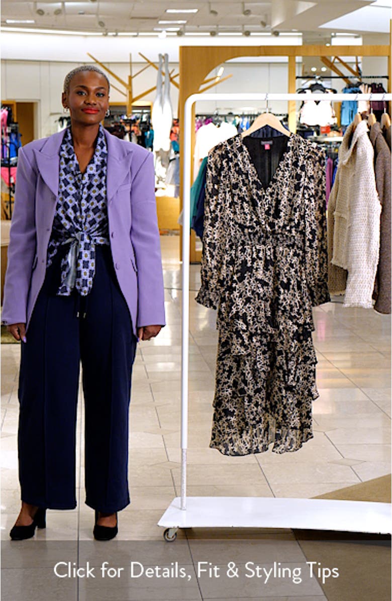 Floral Metallic Stripe Long Sleeve Tiered Maxi Dress, sales video thumbnail