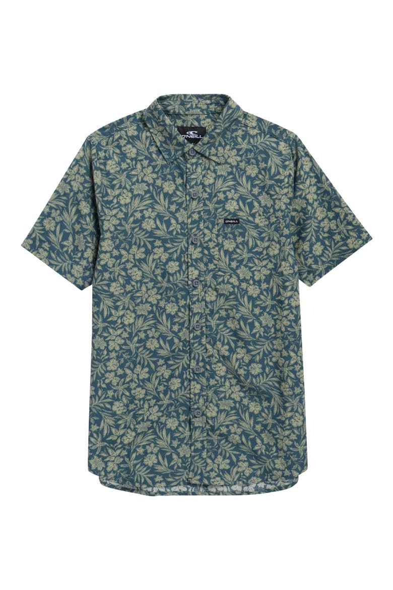 Kids' Oasis Print Short Sleeve Button-Up Shirt, Main, color, DARK SLATE