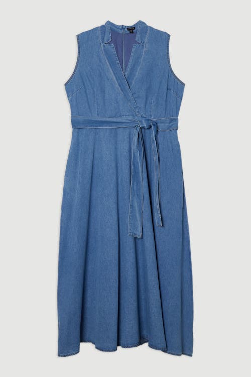 Karen Millen Belted Denim Midi Dress In Blue