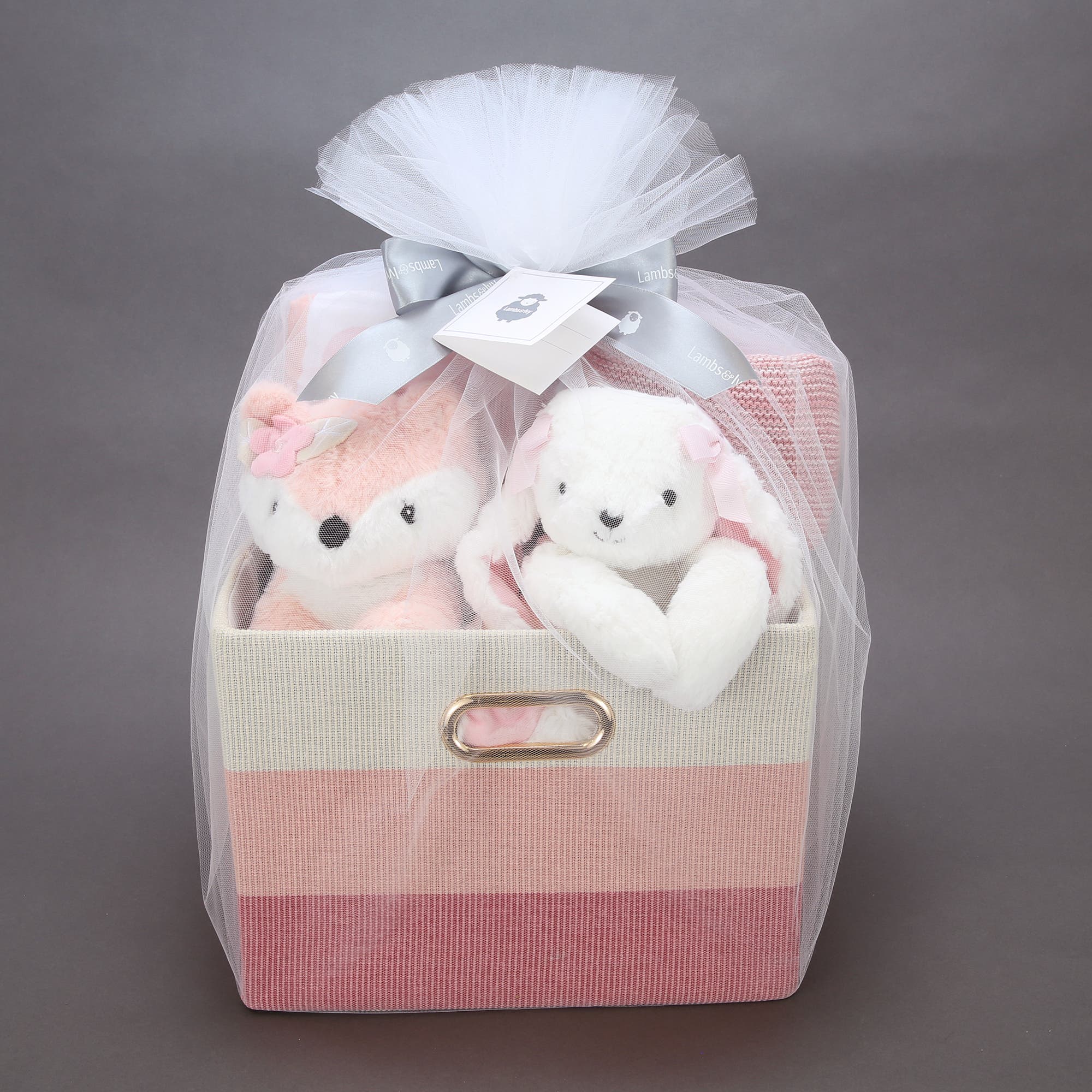 Lambs & Ivy 5-Piece Luxury Bunny & Fox Infant / Newborn / Baby Gift Basket in Multicolor 