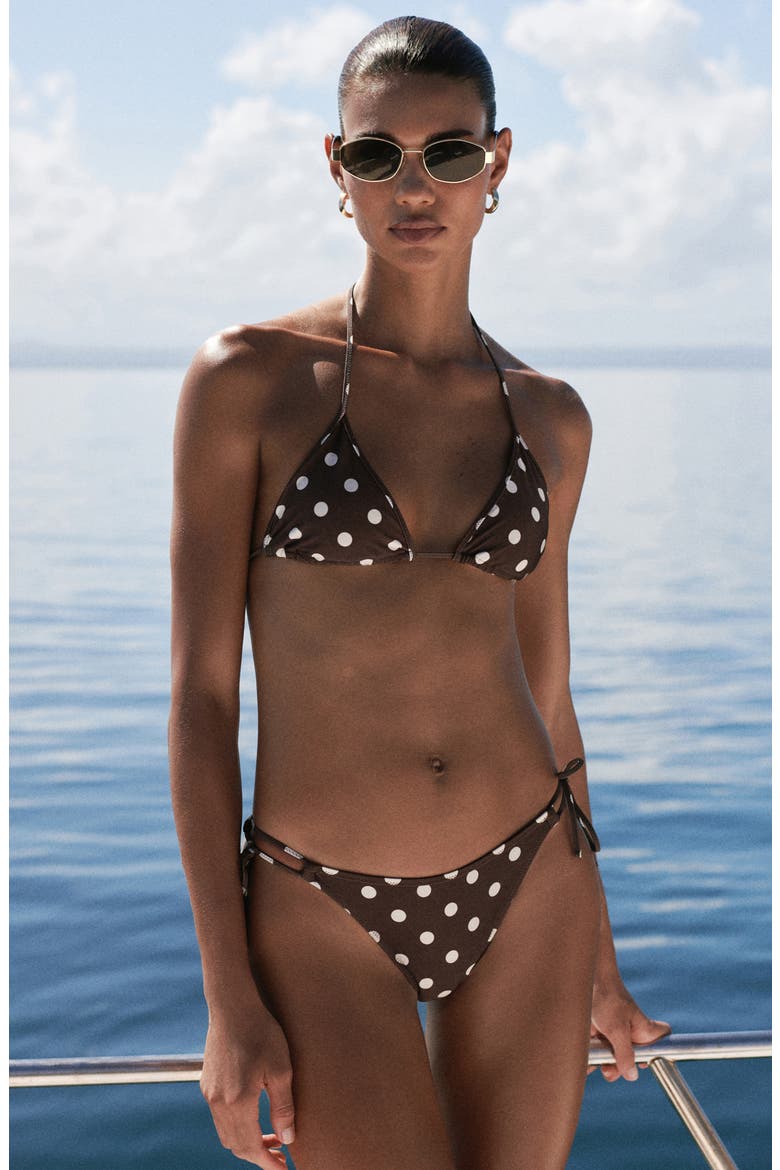 Polka Dot Triangle Swim Top, Alternate, color, BROWN