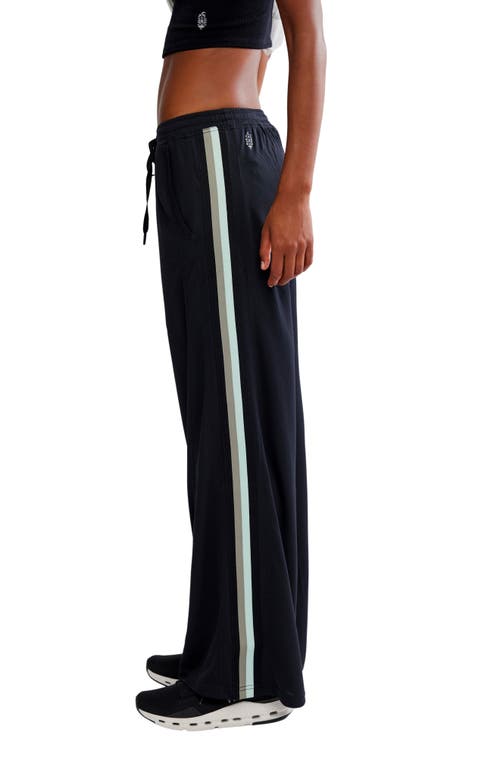 Free People One On One Side Stripe Mesh Drawstring Pants In Black
