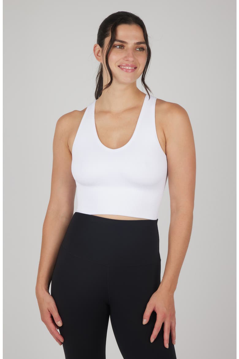 Seamless V-Neck Rib Crop Tank, Alternate, color, ORCHID BLOOM/WHITE