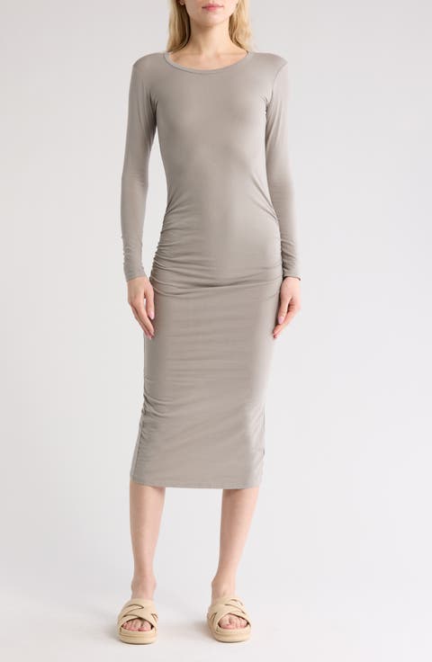 Long Sleeve Ruched Midi Dress