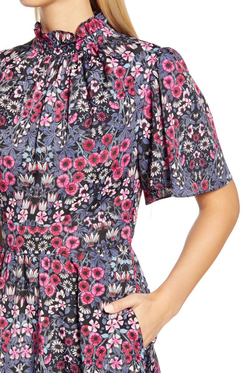 Julia Jordan Ruffle Neck Flutter Sleeve A-Line Dress, Alternate, color, Fus Multi