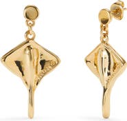UNODE50 Short Earrings with 18K Gold Plating and Manta Ray Shape