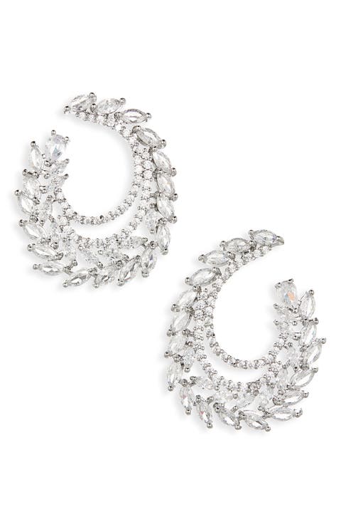 Crystal Leaf Swirl Earrings